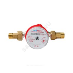 СЧЁТЧИК Г/В И Х/В КРЫЛЬЧАТЫЙ ОДНОСТРУЙНЫЙ ДУ 15 РУ10 90С L=110ММ РЕЗЬБА ИМПУЛЬСНЫЙ Б/К ЭКО-15 ЭКОМЕРА